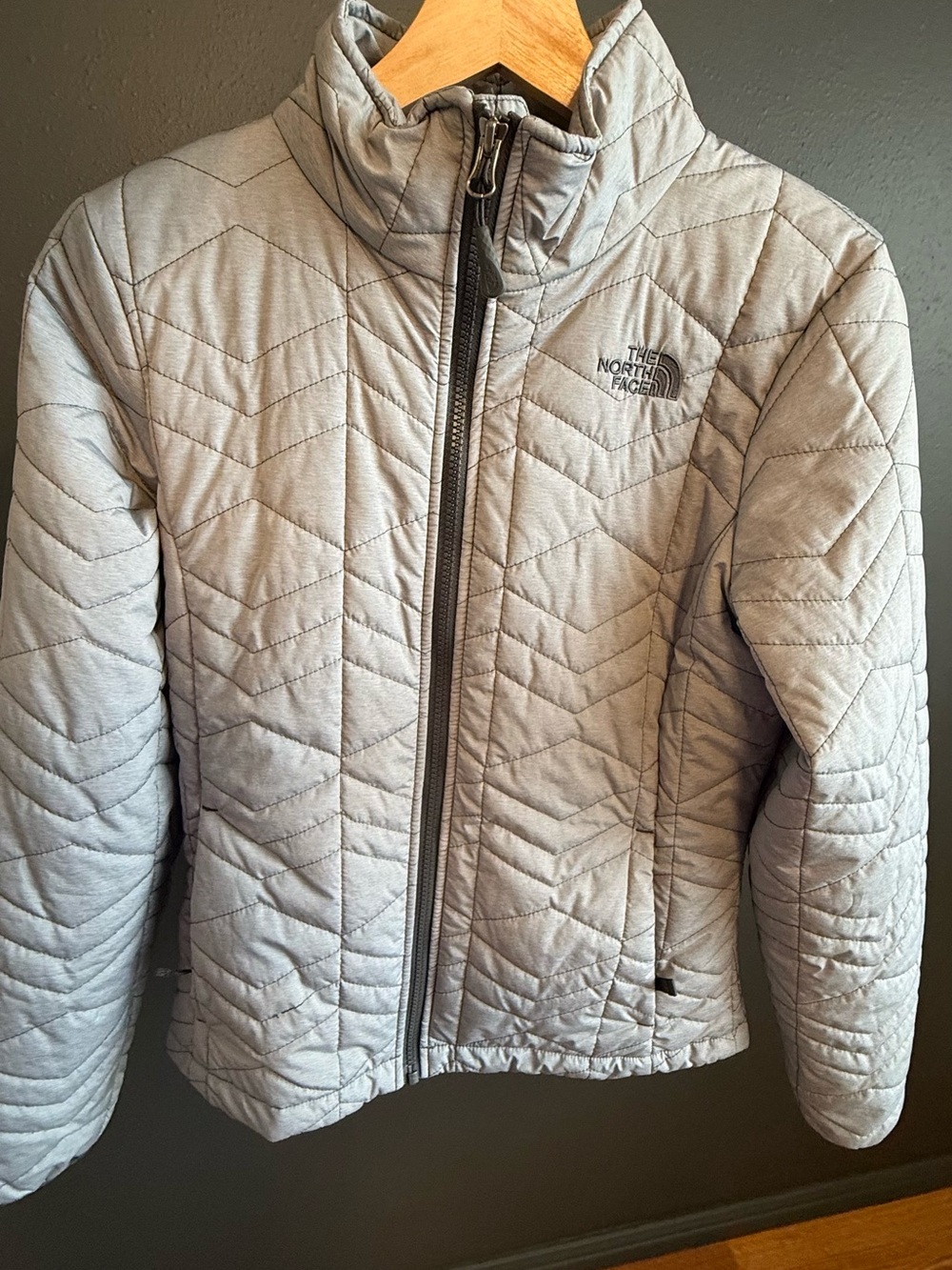 The North Face Light Gray Chevron Quilted Jacket